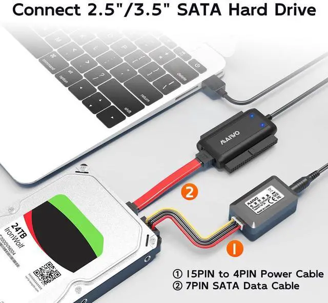 Alt view image 5 of 7 - SATA IDE to USB 3.0 Adapter Cable, Hard Drive Reader Converter for 2.5/3.5 Inch IDE HDD, 2.5/3.5 Inch SATA HDD/SSD, 5.25 Inch DVD/CD Drive, 12V 2A Power Adapter