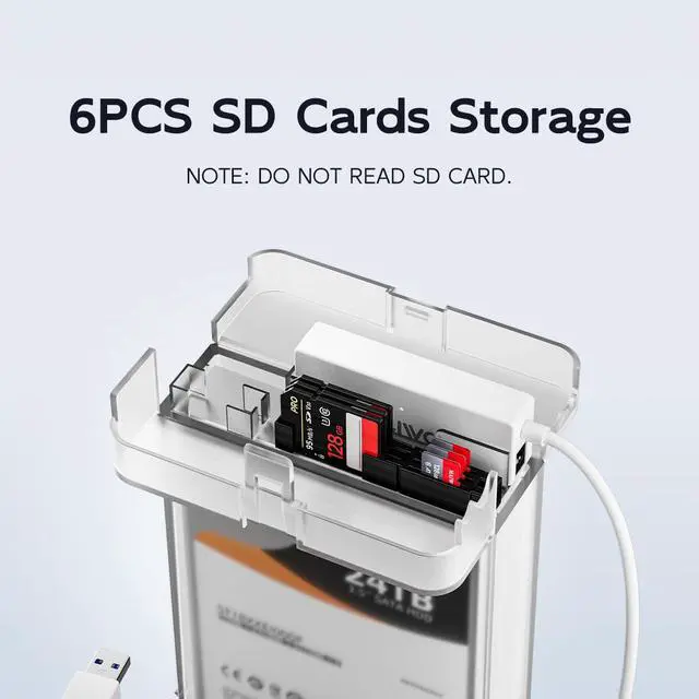 Alt view image 4 of 7 - External Hard Drive Enclosure for 3.5 2.5 Inch SATA SSD HDD, 6Gbps USB 3.0 to SATA Drive Adapter Case Cable, with SD Card Storage + CD Box Reader, 24TB Capacity(White)