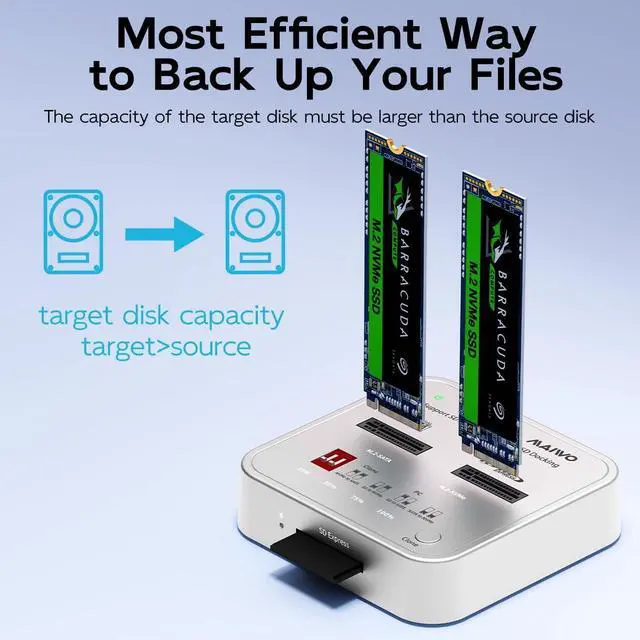 Alt view image 3 of 7 - M.2 NVMe SATA SSD Cloner Reader, USB 3.1 10Gbps, Support 4 Clone Modes - NVMe to SATA, SATA to NVMe, SD Card to NVMe, SD Card to SATA