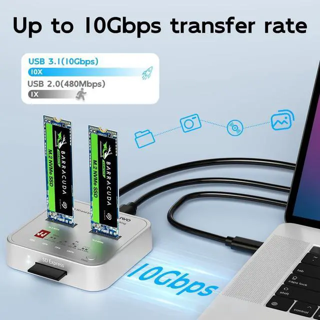 Alt view image 4 of 7 - M.2 NVMe SATA SSD Cloner Reader, USB 3.1 10Gbps, Support 4 Clone Modes - NVMe to SATA, SATA to NVMe, SD Card to NVMe, SD Card to SATA