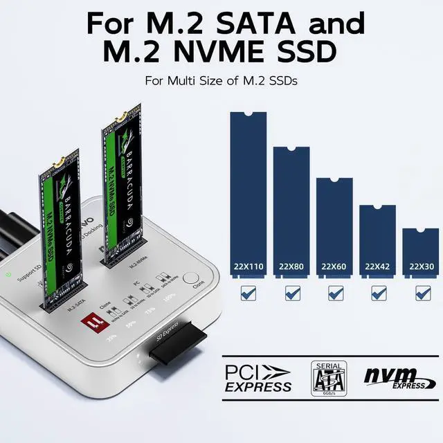 Alt view image 5 of 7 - M.2 NVMe SATA SSD Cloner Reader, USB 3.1 10Gbps, Support 4 Clone Modes - NVMe to SATA, SATA to NVMe, SD Card to NVMe, SD Card to SATA