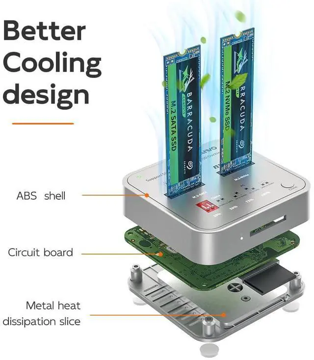 Alt view image 6 of 7 - M.2 NVMe SATA SSD Cloner Reader, USB 3.1 10Gbps, Support 4 Clone Modes - NVMe to SATA, SATA to NVMe, SD Card to NVMe, SD Card to SATA