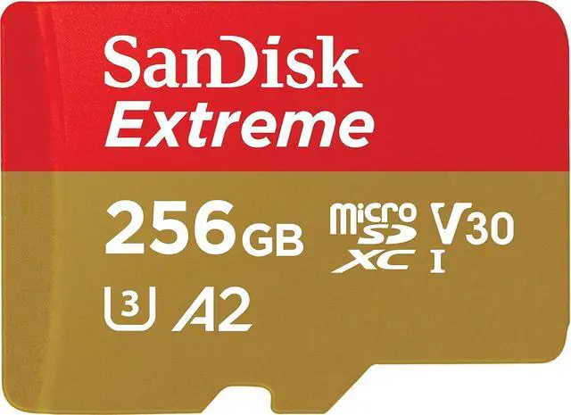 Main image of 256GB Extreme microSD UHS I Card for 4K Video on Smartphones, Action Cams & Drones 190MB/s Read, 130MB/s Write SDSQXAV 256G GN6MN, Red/Gold