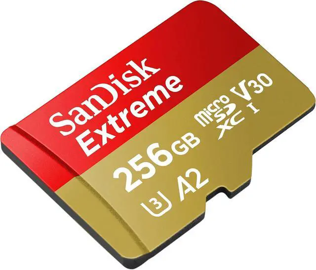 Alt view image 2 of 2 - 256GB Extreme microSD UHS I Card for 4K Video on Smartphones, Action Cams & Drones 190MB/s Read, 130MB/s Write SDSQXAV 256G GN6MN, Red/Gold