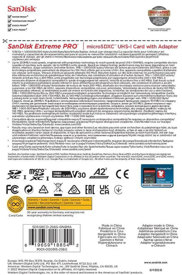 Alt view image 7 of 7 - Extreme PRO 256 GB Class 3/UHS-I (U3) V30 microSDXC