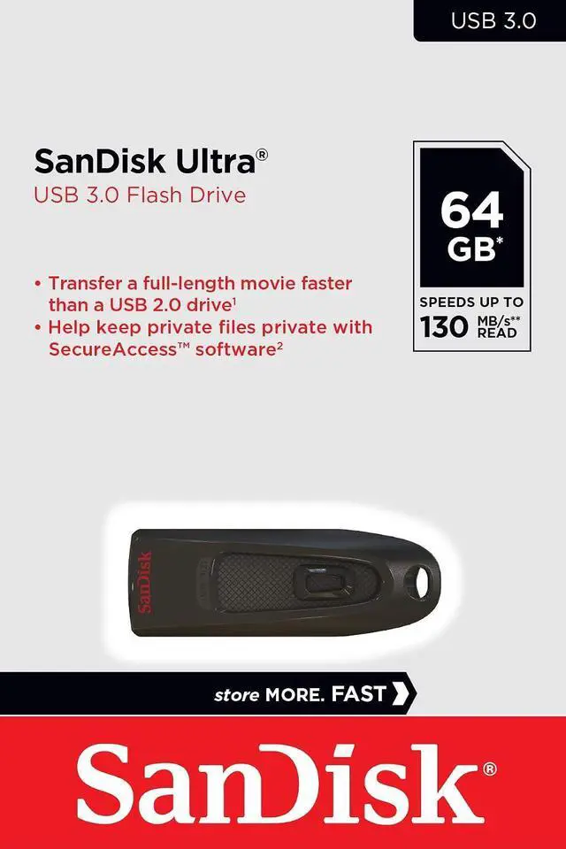 Alt view image 2 of 4 - 64GB Ultra 130MB/s USB 3.0 Flash Drive SDCZ48-064G Bundle with (1) GoRAM Black Lanyard (64GB, 10 Pack)