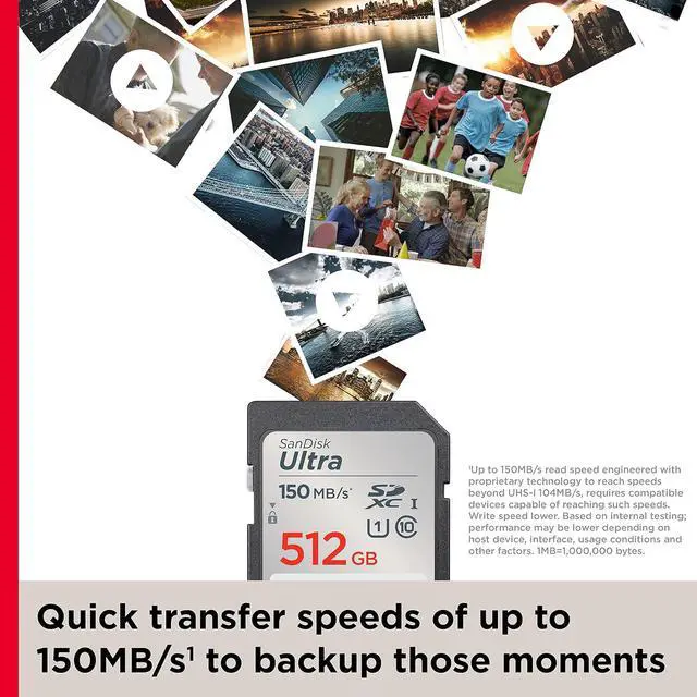 Alt view image 2 of 7 - 512GB Ultra SDXC UHS-I Memory Card - Up to 150MB/s, C10, U1, Full HD, SD Card - SDSDUNC-512G-GN6IN