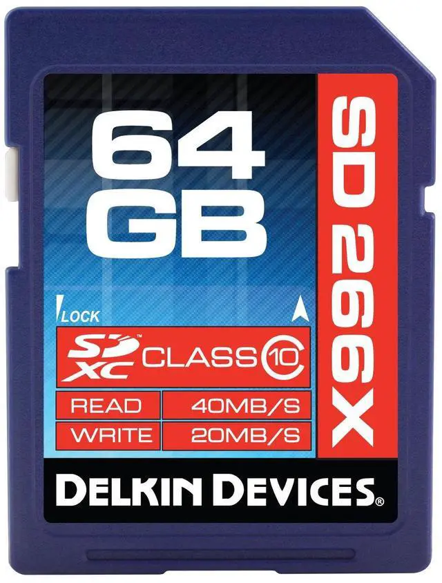 Main image of Delkin Pro Secure 64GB SDXC Pro Class 10 266X 40MB/S Read 20MB/S Write