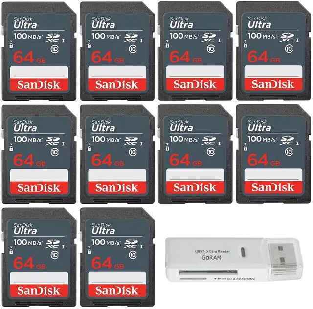 Main image of 64GB Ultra SDXC UHS-I Class 10 SDSDUNR-064G-GN3IN Memory Card (10 Pack with GoRAM USB 3.0 Reader)