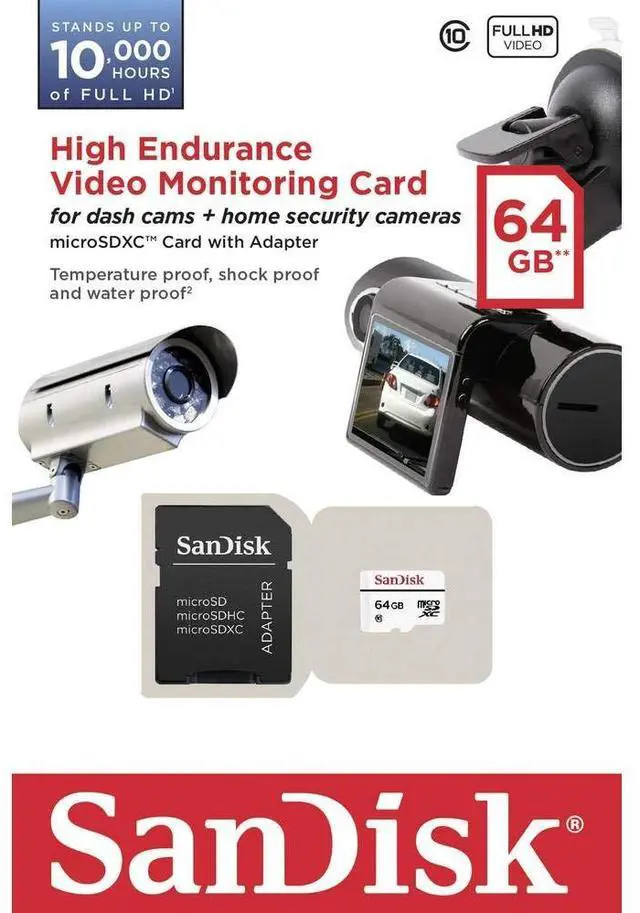 Alt view image 2 of 3 - High Endurance Video Monitoring Card with Adapter 64GB (SDSDQQ-064G-G46A), White