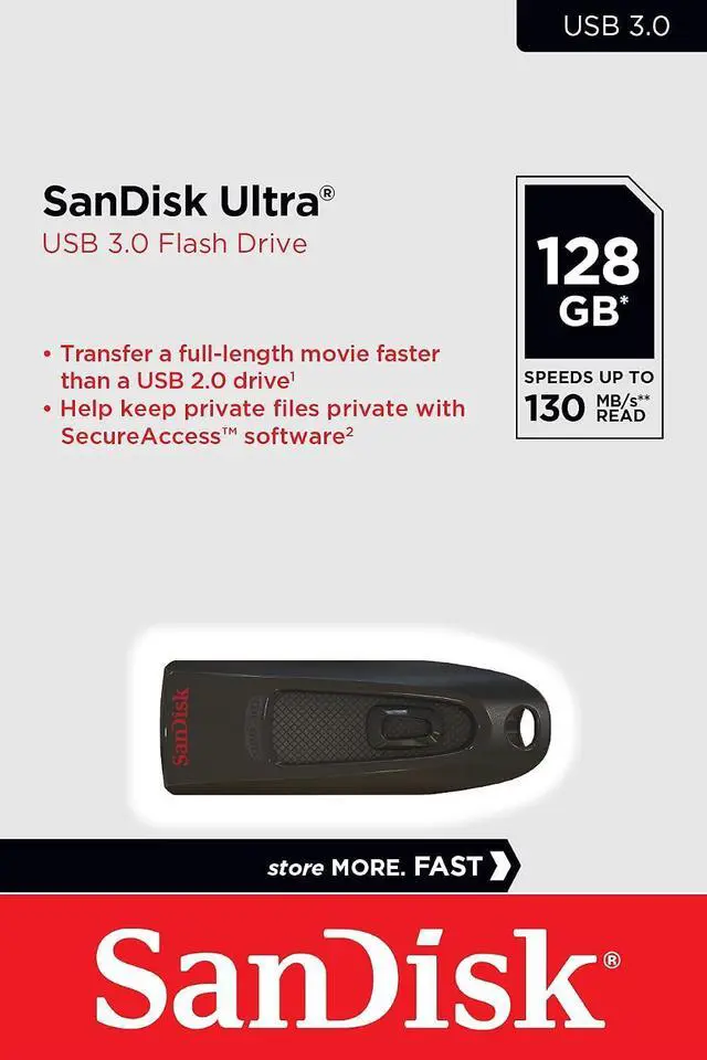 Alt view image 2 of 4 - 128GB Ultra 130MB/s USB 3.0 Flash Drive SDCZ48-128G Bundle with (1) GoRAM Black Lanyard (128GB, 10 Pack)