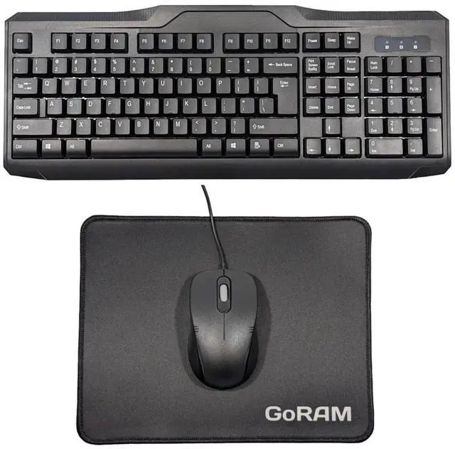 Main image of Full-Sized Wired Keyboard (QWERTY) + USB Mouse Combo Bundle with (1) GoRAM Mousepad