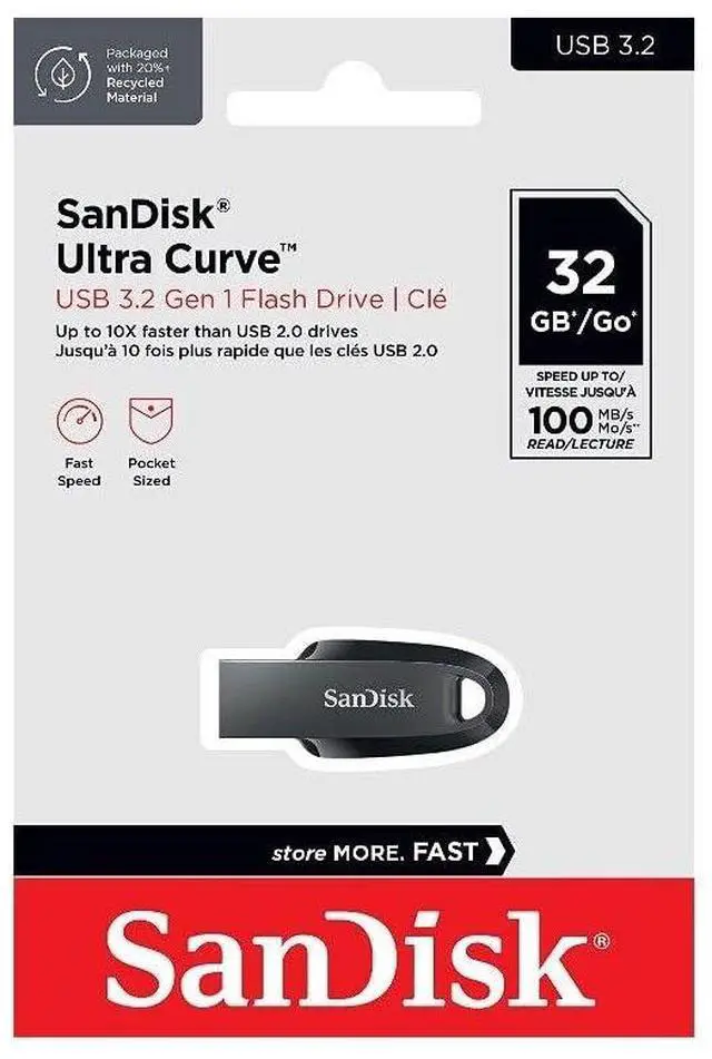 Alt view image 4 of 4 - 32GB Ultra Curve USB 3.2 Flash Drive SDCZ550-032G (10 Pack) Bundle with (2) GoRAM Black Lanyards (32GB)