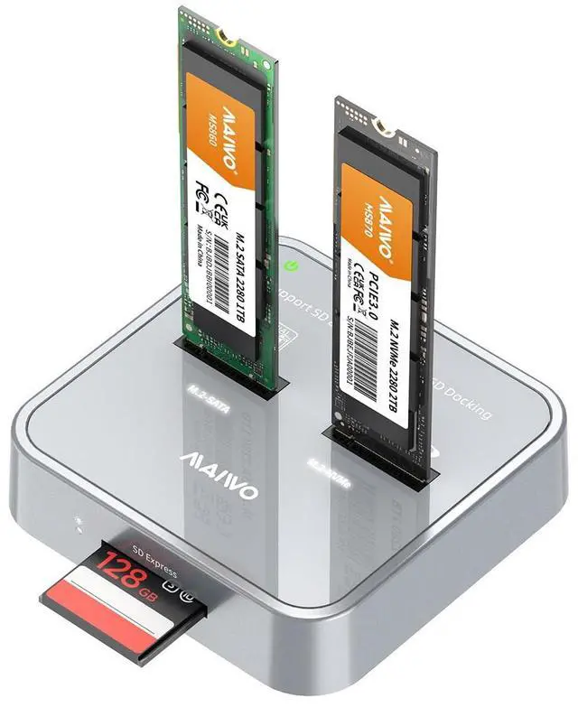 Main image of M.2 NVMe SATA SSD to USB-C Adapter, SD Card Reader, USB 3.1 Gen2 10Gbps Triple Bay Hard Drive Docking Station, 5V 3A Power, Support SD Express 7.0/7.1