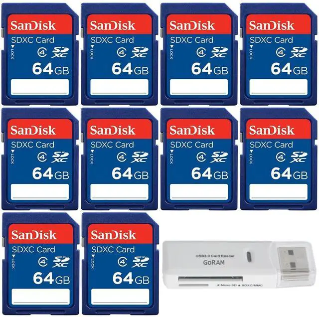 Main image of 64GB (10 Pack) SDXC Class 4 Flash Memory Card SDSDB-064G Bundle with (1) GoRAM Card Reader