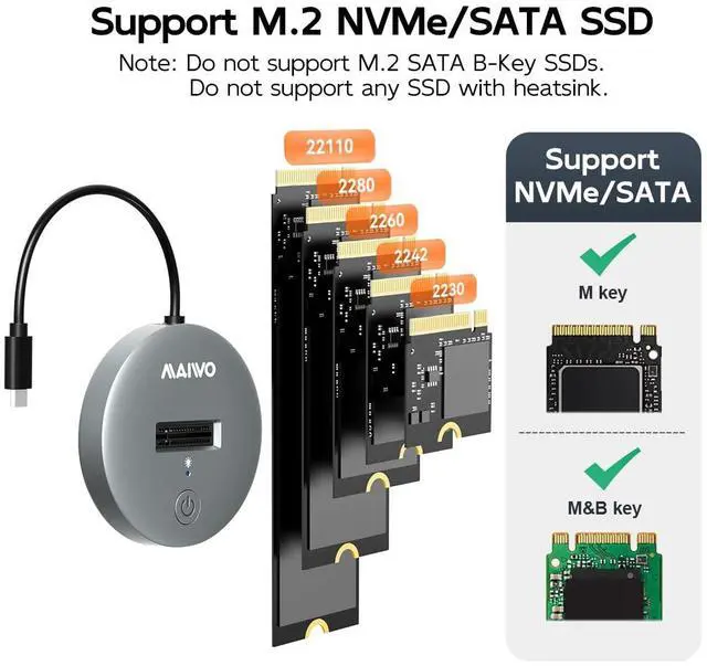 Alt view image 3 of 7 - M.2 NVMe SATA SSD to USB C Adapter Reader, USB 3.2 Gen 2x1 10Gbps with UASP Trim, 8TB Capacity, Tool Free