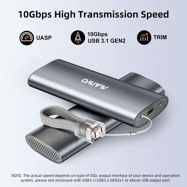 Alt view image 3 of 7 - M.2 NVMe SSD Enclosure Tool Free, USB 3.1 10Gbps with UASP Trim, M.2 NVMe PCIe SSD to USB C Adapter Reader Case 8TB Capacity