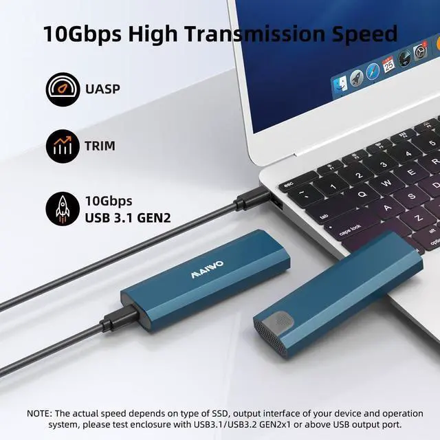 Alt view image 2 of 7 - M.2 SSD Enclosure for PCIe NVMe and NGFF SATA Solid State Drive, USB C 3.1 10Gbps with UASP Trim, 8TB Capacity, Tool Free M.2 to USB Adapter Case Reader
