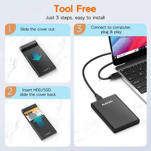 Alt view image 5 of 6 - Hard Drive Enclosure for 2.5 inch SATA HDD SSD 7-9.5mm, USB 3.0 6Gbps with UASP, 6TB Capacity, Tool Free External Hard Drive Adapter Reader Case