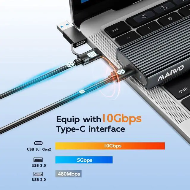 Alt view image 2 of 6 - M.2 NVMe SATA SSD Enclosure, USB 3.1 GEN2 10Gbps with UASP Trim, Up to 8TB, Tool Free PCIe NVMe NGFF SATA SSD Reader Case for 2230/2242/2260/2280mm M Key B+M Key