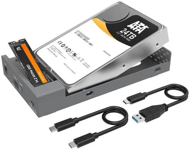 Main image of Dual Bay Enclosure for M.2 NVMe SATA SSD and 2.5 3.5 inch SATA SSD HDD, External Hard Drive to USB C Adapter, 10Gbps 32TB CapacityDO NOT Support Clone
