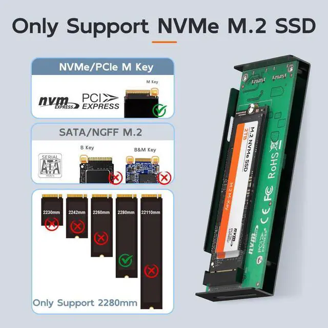 Alt view image 3 of 7 - M.2 NVMe SSD Enclosure 20Gbps USB3.2 GEN2x2, NVMe to USB Adapter Reader Support Thunderbolt3/4 USB4/3.2/3.1/3.0 Aluminum Case 8TB Capacity