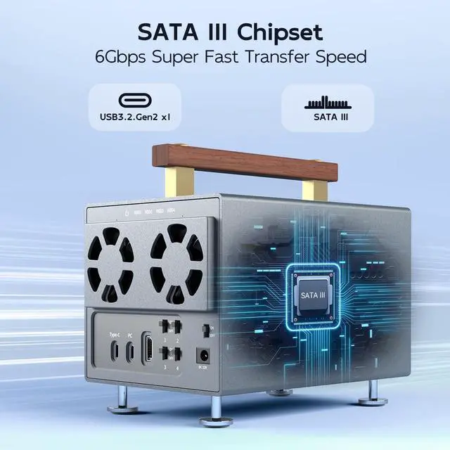 Alt view image 6 of 7 - 4 Bay Hard Drive Enclosure for 3.5 Inch SATA HDD with SATA III Chipset USB3.2 Gen2 10Gbps Speed, Support HDTV/Type-C Extension/Daisy Chain, 96TB Capacity, External 3.5'' HDD Enclosure