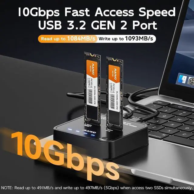 Alt view image 3 of 7 - M.2 NVMe SSD Cloner Duplicator, USB3.2 Gen2 16Gbps Clone Speed, Dual Bay Hard Drive Docking Station Reader Copier for PCIe NVMe M-Key SSD with UASP, 5V 3A Power, Access Two SSDs Simultaneously