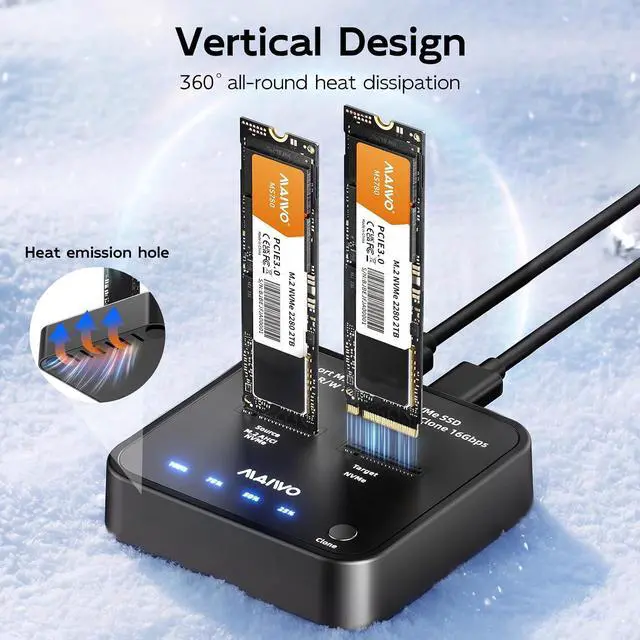 Alt view image 5 of 7 - M.2 NVMe SSD Cloner Duplicator, USB3.2 Gen2 16Gbps Clone Speed, Dual Bay Hard Drive Docking Station Reader Copier for PCIe NVMe M-Key SSD with UASP, 5V 3A Power, Access Two SSDs Simultaneously