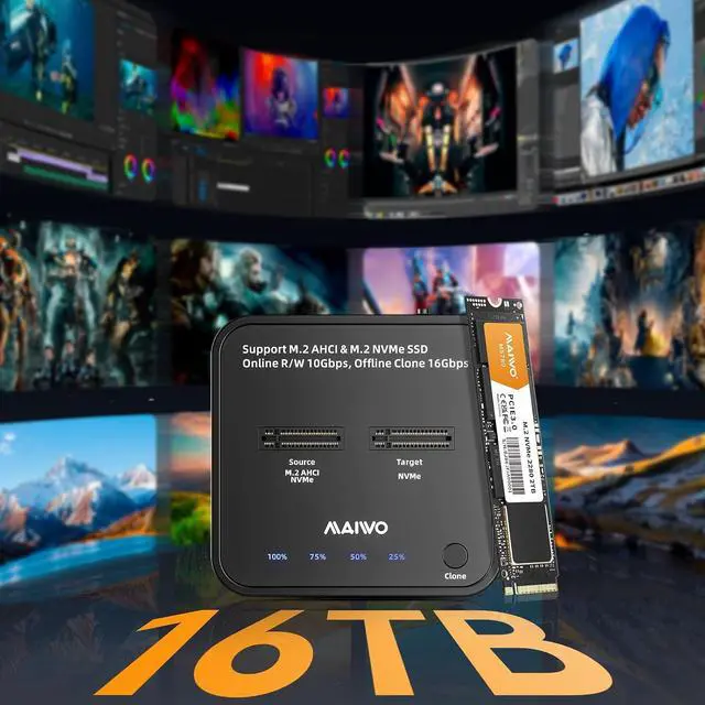 Alt view image 6 of 7 - M.2 NVMe SSD Cloner Duplicator, USB3.2 Gen2 16Gbps Clone Speed, Dual Bay Hard Drive Docking Station Reader Copier for PCIe NVMe M-Key SSD with UASP, 5V 3A Power, Access Two SSDs Simultaneously