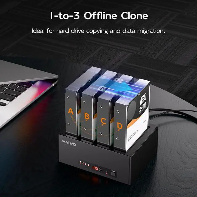 Alt view image 2 of 6 - External Hard Drive Docking Station Cloner for 2.5 3.5 Inch SATA HDD SSD, SATA III Chipset with UASP, 96TB Capacity, HDD Duplicator Reader