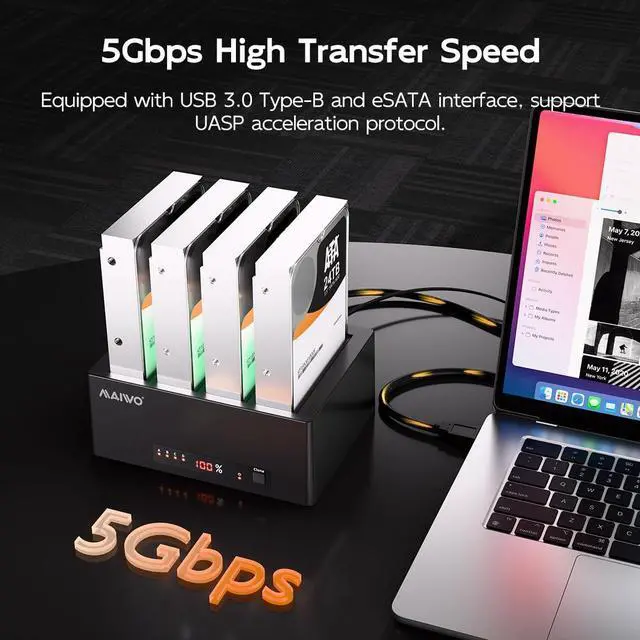 Alt view image 3 of 6 - External Hard Drive Docking Station Cloner for 2.5 3.5 Inch SATA HDD SSD, SATA III Chipset with UASP, 96TB Capacity, HDD Duplicator Reader