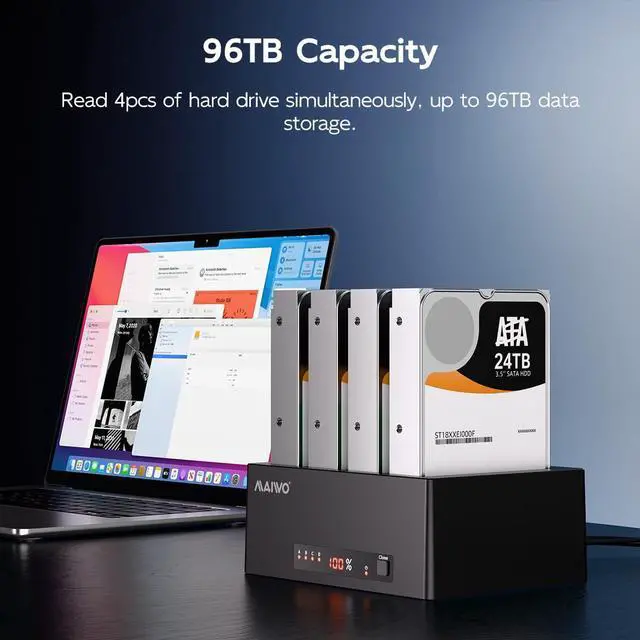 Alt view image 4 of 6 - External Hard Drive Docking Station Cloner for 2.5 3.5 Inch SATA HDD SSD, SATA III Chipset with UASP, 96TB Capacity, HDD Duplicator Reader