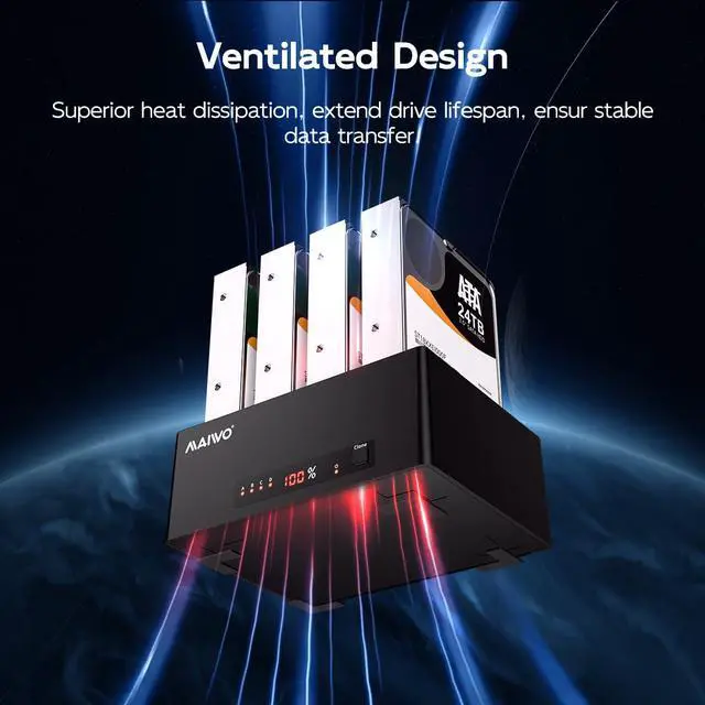 Alt view image 5 of 6 - External Hard Drive Docking Station Cloner for 2.5 3.5 Inch SATA HDD SSD, SATA III Chipset with UASP, 96TB Capacity, HDD Duplicator Reader