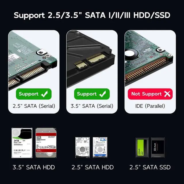 Alt view image 6 of 6 - External Hard Drive Docking Station Cloner for 2.5 3.5 Inch SATA HDD SSD, SATA III Chipset with UASP, 96TB Capacity, HDD Duplicator Reader