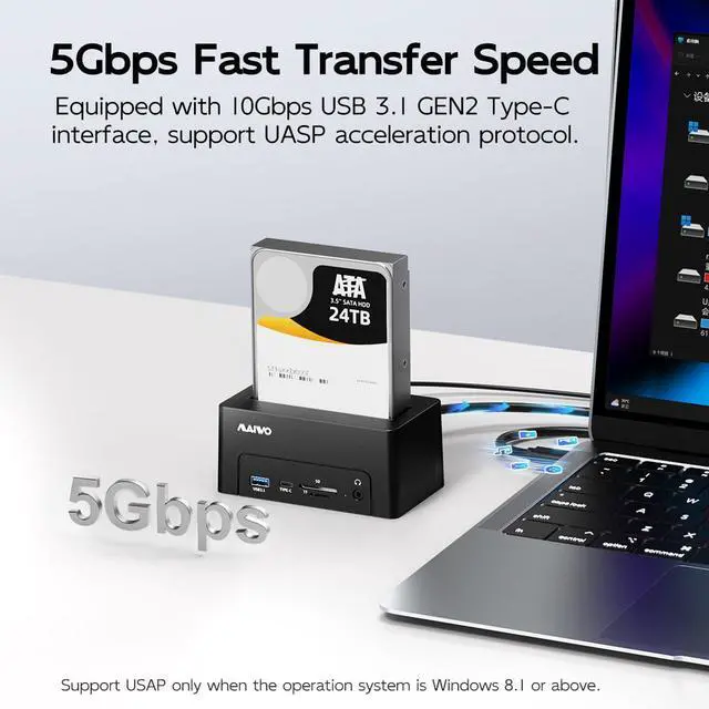 Alt view image 2 of 7 - Hard Drive Docking Station for 2.5 3.5 Inch SATA HDD SSD, USB 3.0/eSATA 5Gbps Speed with UASP, 24TB Capacity, External HDD Reader