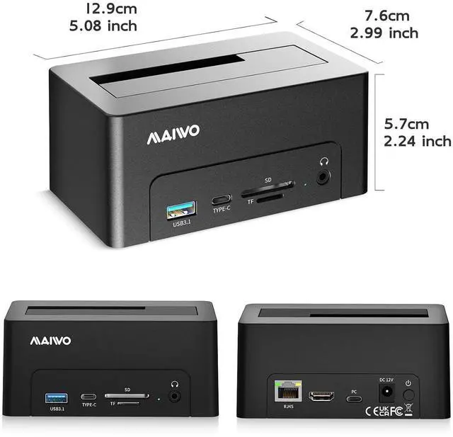 Alt view image 7 of 7 - Hard Drive Docking Station for 2.5 3.5 Inch SATA HDD SSD, USB 3.0/eSATA 5Gbps Speed with UASP, 24TB Capacity, External HDD Reader