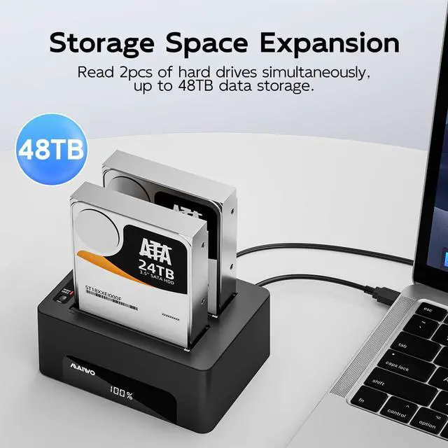 Alt view image 4 of 7 - Dual Bay Hard Drive Docking Station with Offline Clone for 2.5 3.5 Inch SATA HDD SSD, USB 3.0 5Gbps Speed with UASP, 48TB Capacity, External Hard Drive Duplicator Cloner
