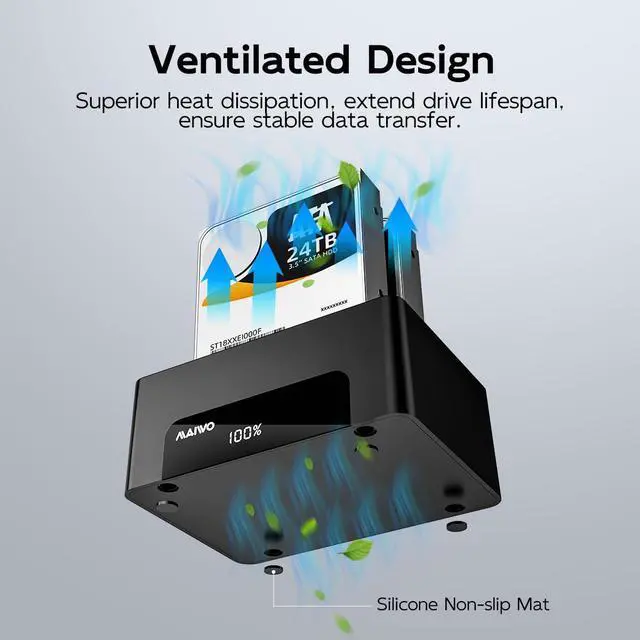 Alt view image 6 of 7 - Dual Bay Hard Drive Docking Station with Offline Clone for 2.5 3.5 Inch SATA HDD SSD, USB 3.0 5Gbps Speed with UASP, 48TB Capacity, External Hard Drive Duplicator Cloner