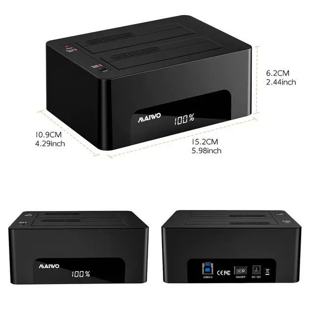 Alt view image 7 of 7 - Dual Bay Hard Drive Docking Station with Offline Clone for 2.5 3.5 Inch SATA HDD SSD, USB 3.0 5Gbps Speed with UASP, 48TB Capacity, External Hard Drive Duplicator Cloner
