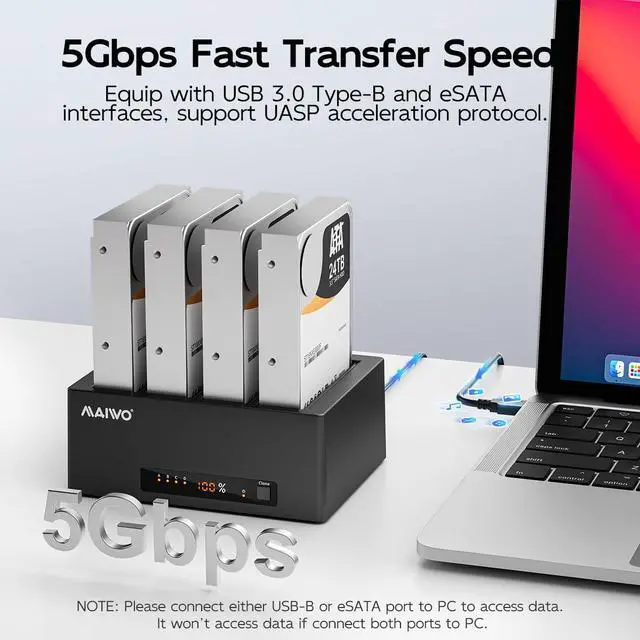 Alt view image 2 of 7 - 4 Bay Hard Drive Docking Station Cloner for 2.5 3.5 Inch SATA HDD SSD, USB 3.0 5Gbps Speed with UASP, 96TB Capacity, External HDD Duplicator Reader