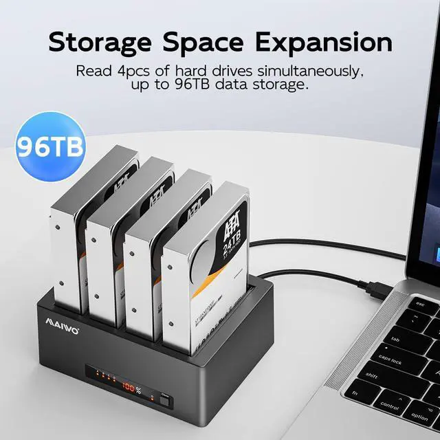 Alt view image 4 of 7 - 4 Bay Hard Drive Docking Station Cloner for 2.5 3.5 Inch SATA HDD SSD, USB 3.0 5Gbps Speed with UASP, 96TB Capacity, External HDD Duplicator Reader