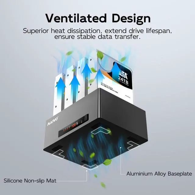 Alt view image 6 of 7 - 4 Bay Hard Drive Docking Station Cloner for 2.5 3.5 Inch SATA HDD SSD, USB 3.0 5Gbps Speed with UASP, 96TB Capacity, External HDD Duplicator Reader