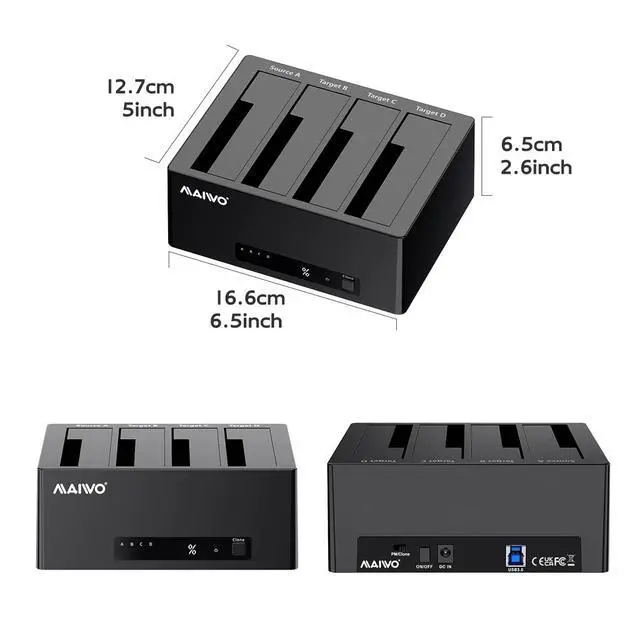 Alt view image 7 of 7 - 4 Bay Hard Drive Docking Station Cloner for 2.5 3.5 Inch SATA HDD SSD, USB 3.0 5Gbps Speed with UASP, 96TB Capacity, External HDD Duplicator Reader