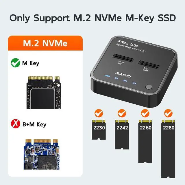 Alt view image 2 of 7 - NVMe Cloner M.2 Duplicator for PCIe NVMe M Key SSD, USB C to SSD Adapter, Dual Bay Hard Drive Docking Station Reader with UASP, 20Gbps USB C&A Cables, 5V 3A Power