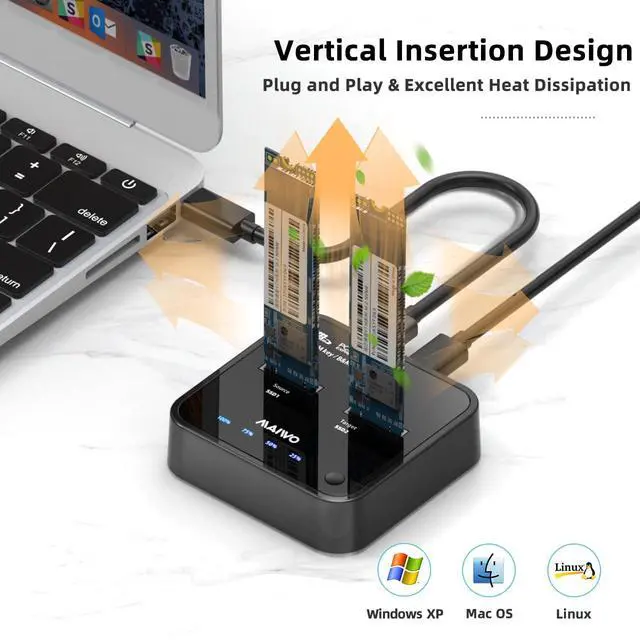 Alt view image 5 of 7 - NVMe Cloner M.2 Duplicator for PCIe NVMe M Key SSD, USB C to SSD Adapter, Dual Bay Hard Drive Docking Station Reader with UASP, 20Gbps USB C&A Cables, 5V 3A Power