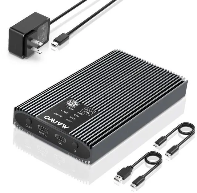 Main image of M.2 SATA Cloner Duplicator, Dual Bay M.2 SATA SSD Enclosure Reader, 5Gbps USB3.1 Type-C, Support M.2 NGFF SATA B+M Key SSD, Tool Free, All Aluminum