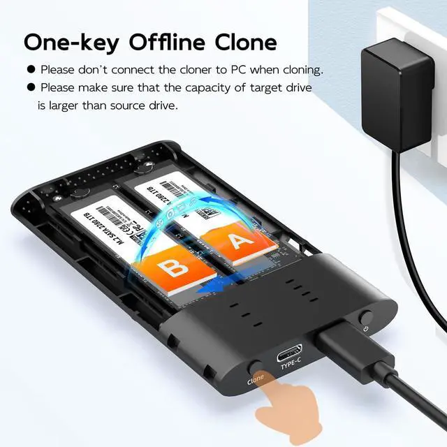 Alt view image 3 of 6 - M.2 SATA Cloner Duplicator, Dual Bay M.2 SATA SSD Enclosure Reader, 5Gbps USB3.1 Type-C, Support M.2 NGFF SATA B+M Key SSD, Tool Free, All Aluminum