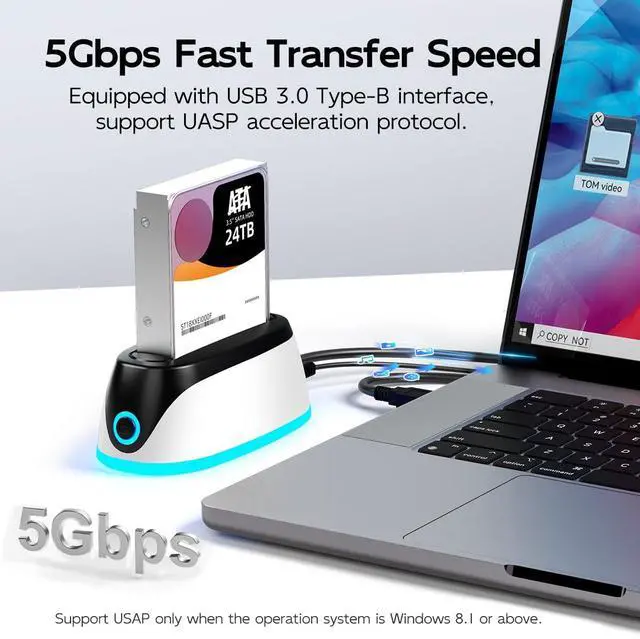 Alt view image 2 of 7 - Hard Drive Docking Station for 2.5 3.5 Inch SATA HDD SSD, 24TB Capacity, 12V 2A Power Supply, USB 3.0 to External Hard Drive Adapter Reader Case