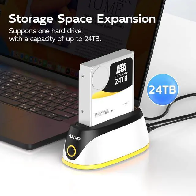 Alt view image 3 of 7 - Hard Drive Docking Station for 2.5 3.5 Inch SATA HDD SSD, 24TB Capacity, 12V 2A Power Supply, USB 3.0 to External Hard Drive Adapter Reader Case